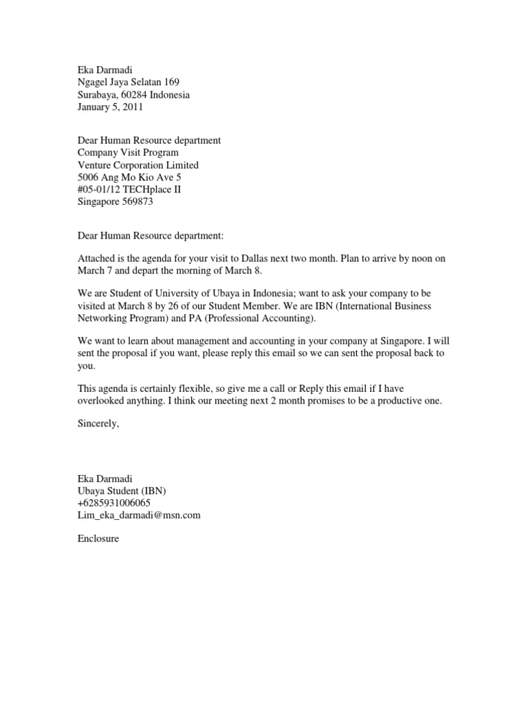Acknowledgement Letter For Industrial Visit Company Visit Letter