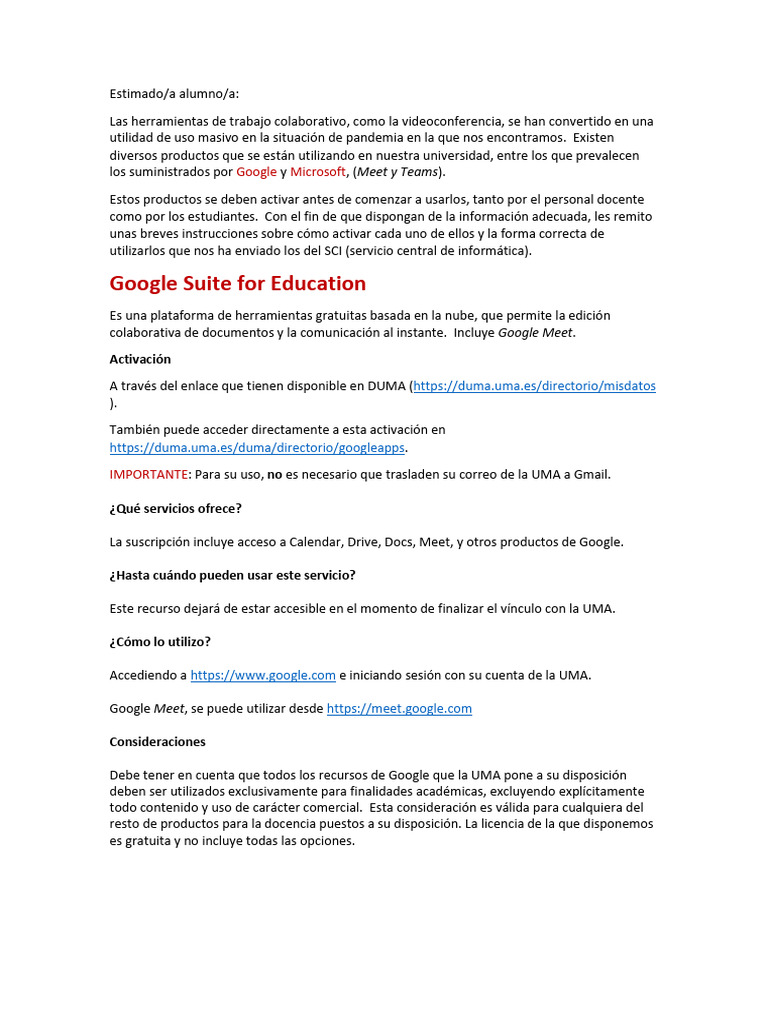 Instrucciones activaci n google meet y microsoft teams descargar