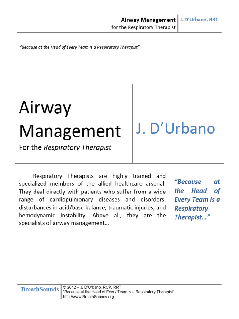 Airway Management For The Respiratory Therapist | PDF | Respiratory ...