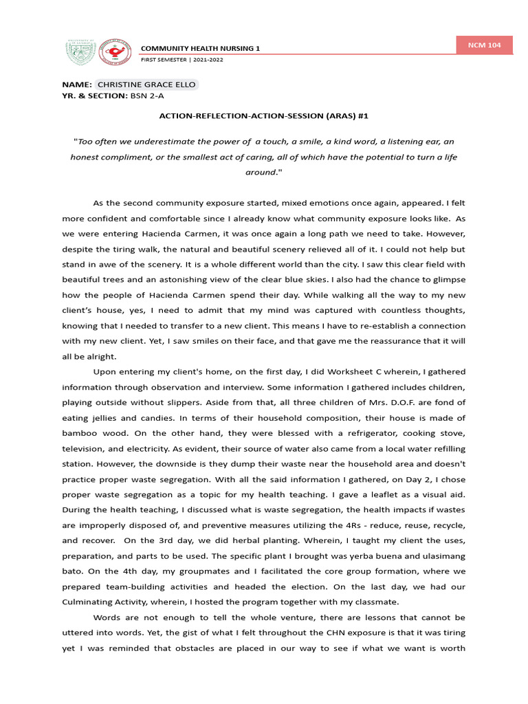 Action Reflection Action Session Aras 2 Ello Pdf Waste