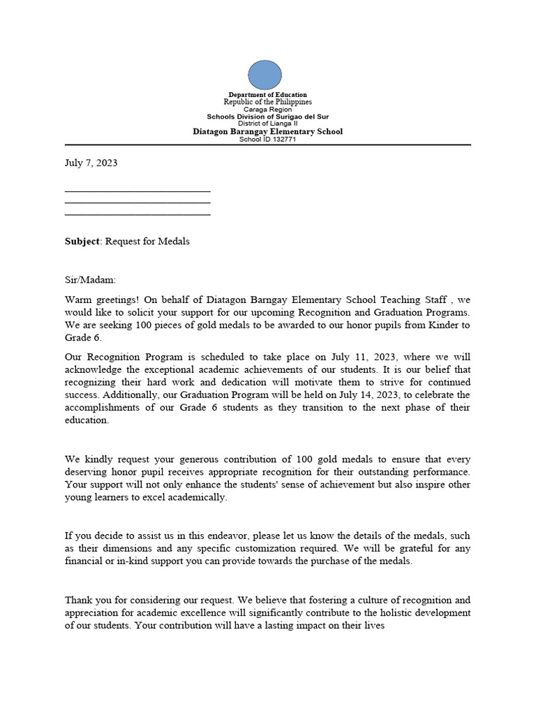 Solicitation Letter For Medals Type 2 | PDF