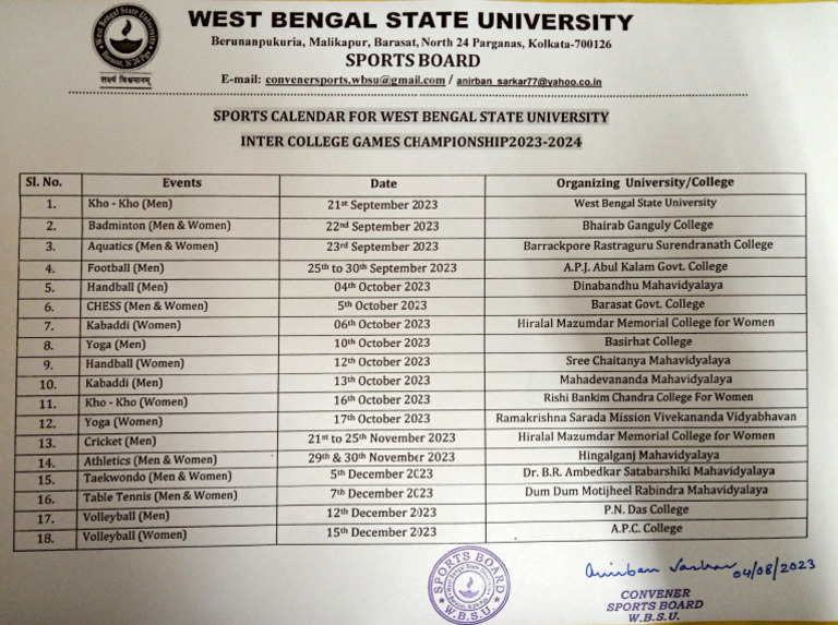 Sports Calendar | PDF