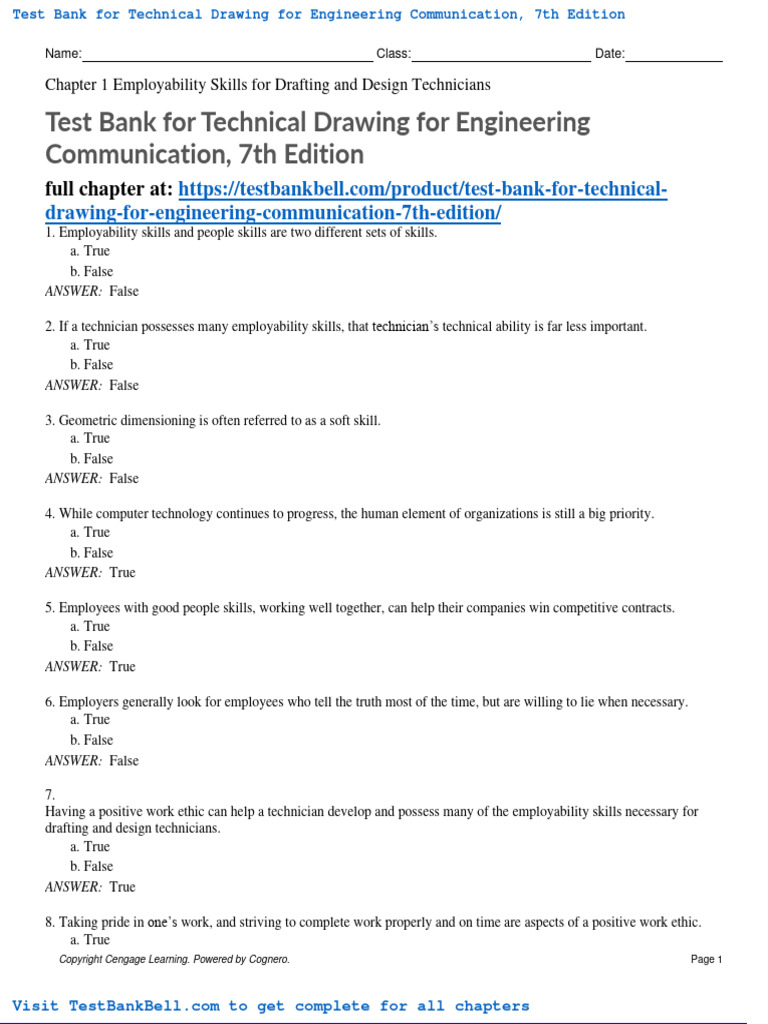 Test Bank For Technical Drawing For Engineering Communication 7th