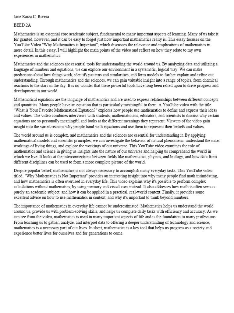 Why Mathematics Is Important Rivera PDF Mathematics Science