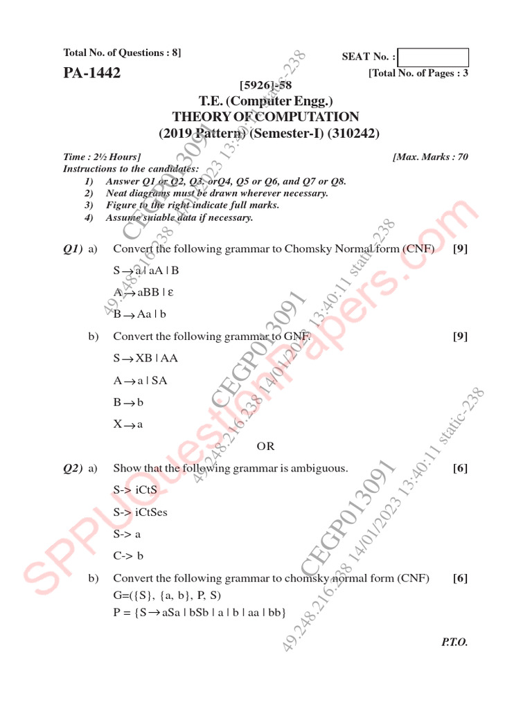 2019 Theory of Computation Paper | PDF | Computer Science | Applied ...