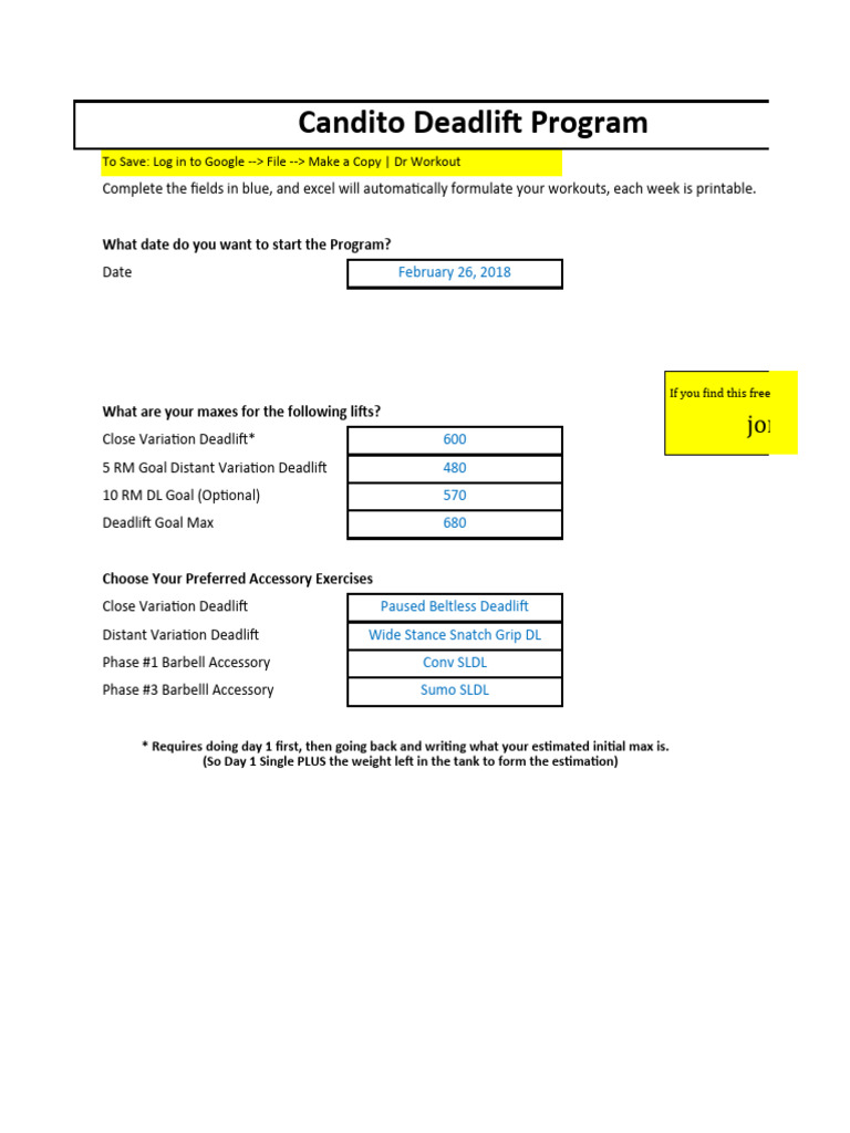 Candito 10 or 14 Week Advanced Deadlift Program - DR Workout | PDF ...