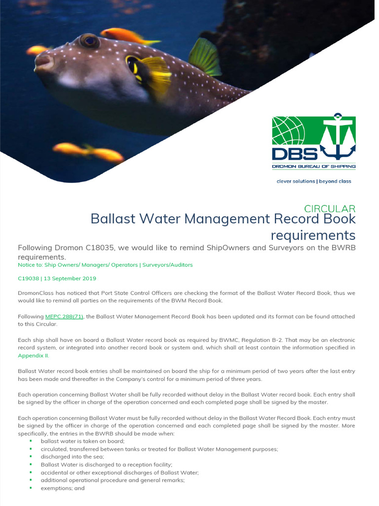 Ballast Water Management Record Book Requirements Download Free PDF