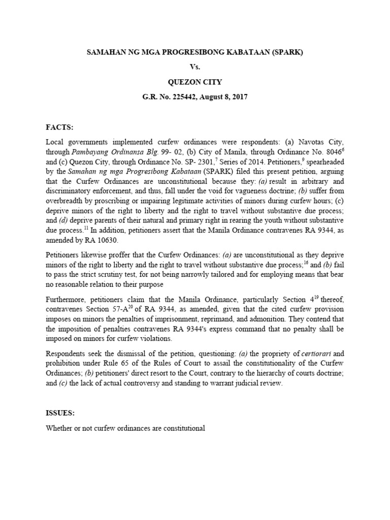 Case sigest spark vs quezon city crim pdf substantive due