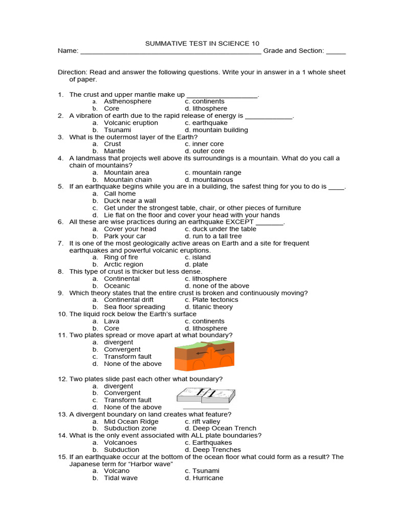 Science 10 Plate Tectonics Test | PDF | Plate Tectonics | Volcano