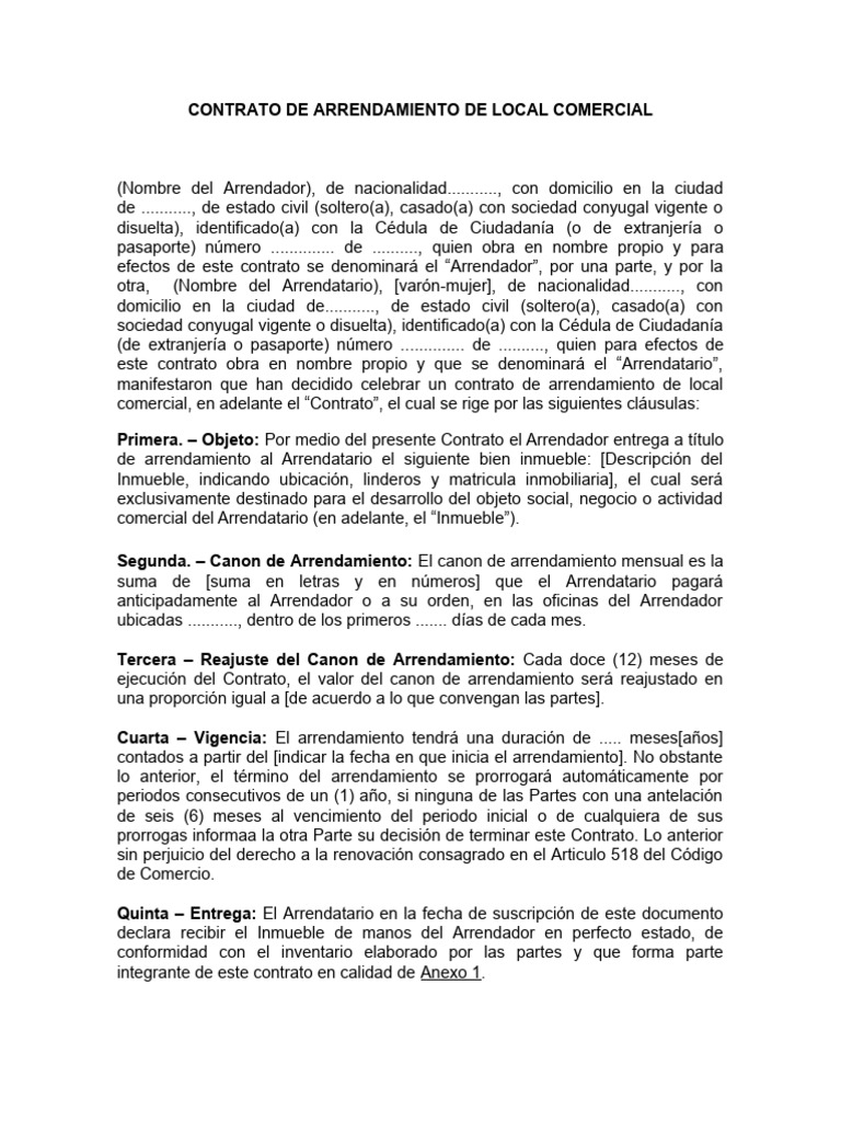 Modelo Contrato De Arrendamiento Local Comercial Images And Photos ...