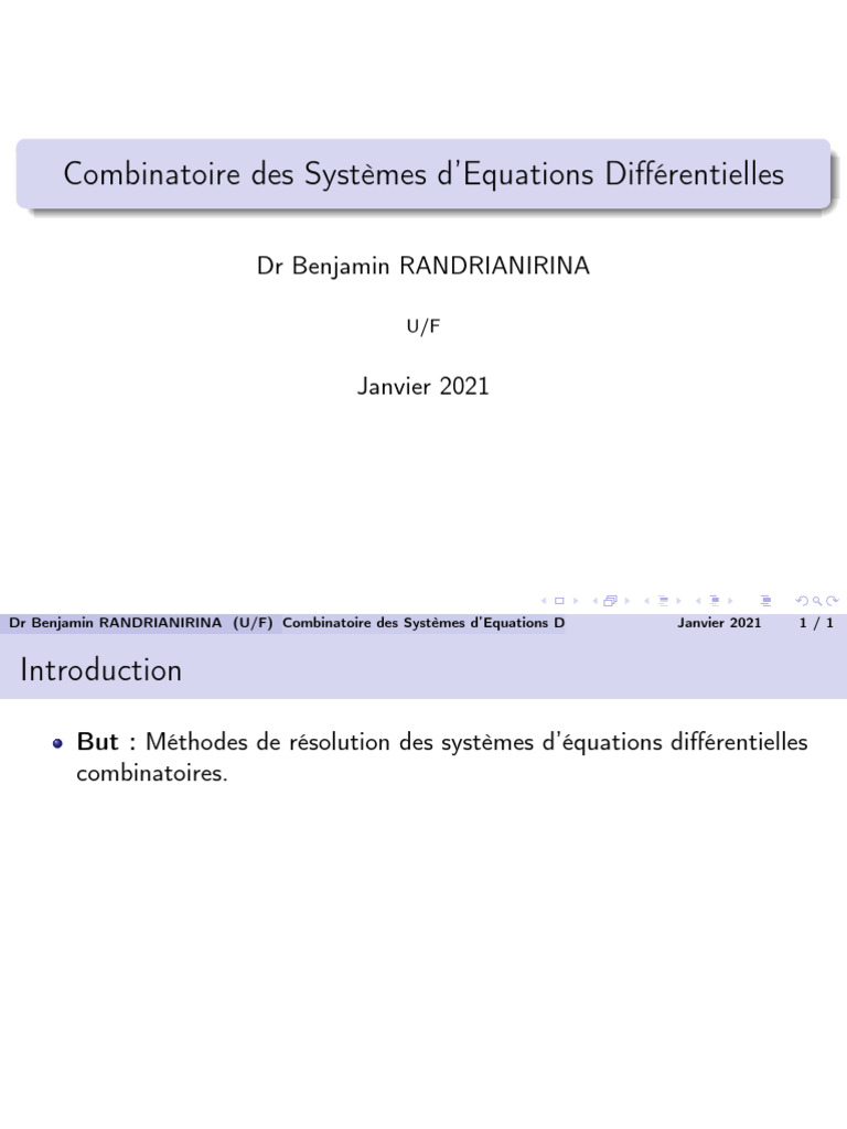 Résolution des Équations Différentielles Combinatoires | PDF ...