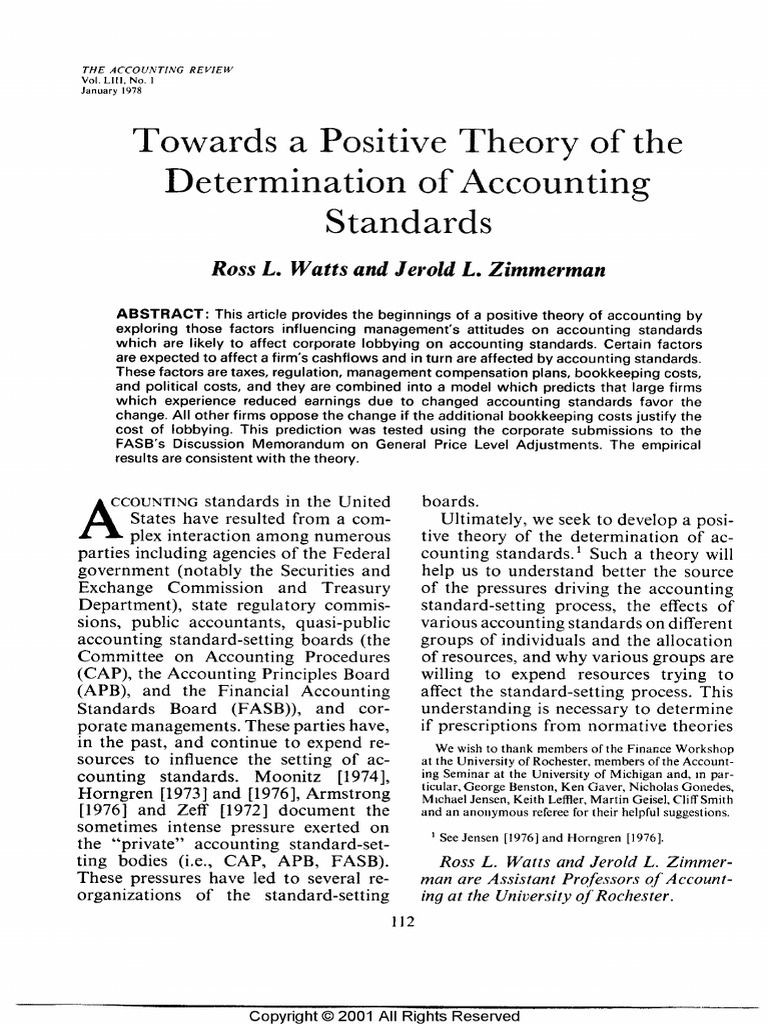Watts and zimmerman 1978 towards a posituve theory of