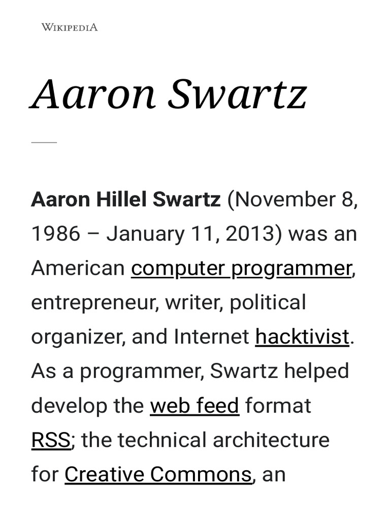Aaron Swartz - Wikipedia | PDF | Social Science | Computers