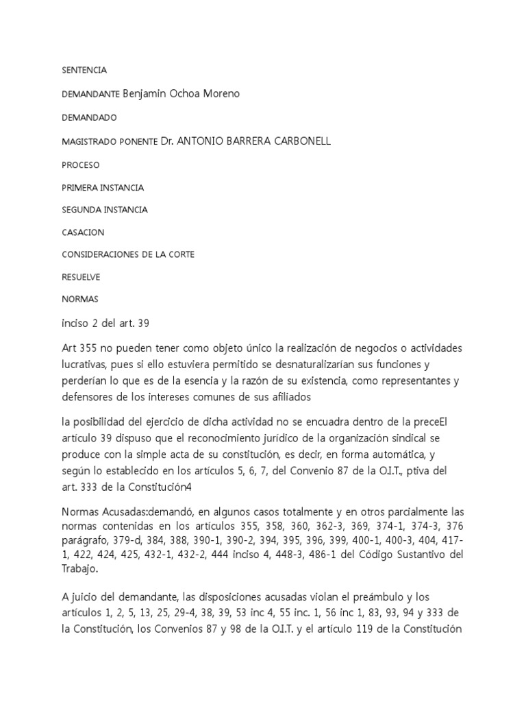 Resumen de Sentencia | Descargar gratis PDF | Sindicato | Gobierno