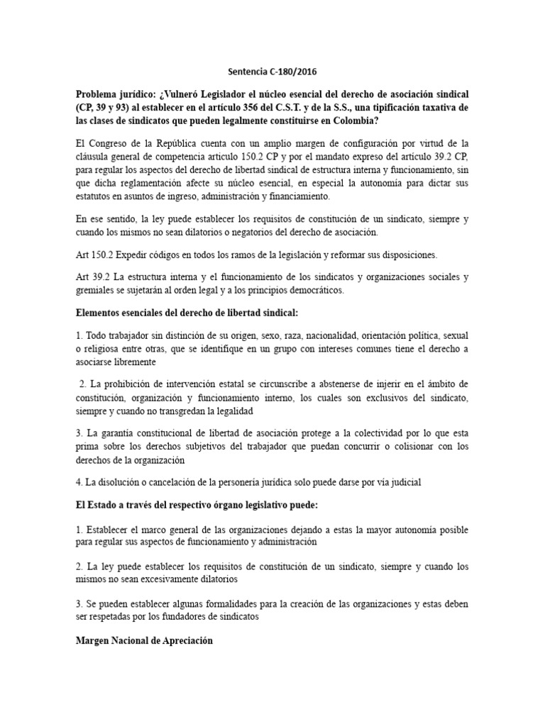 Sentencia C-180 2016 Resumen | PDF