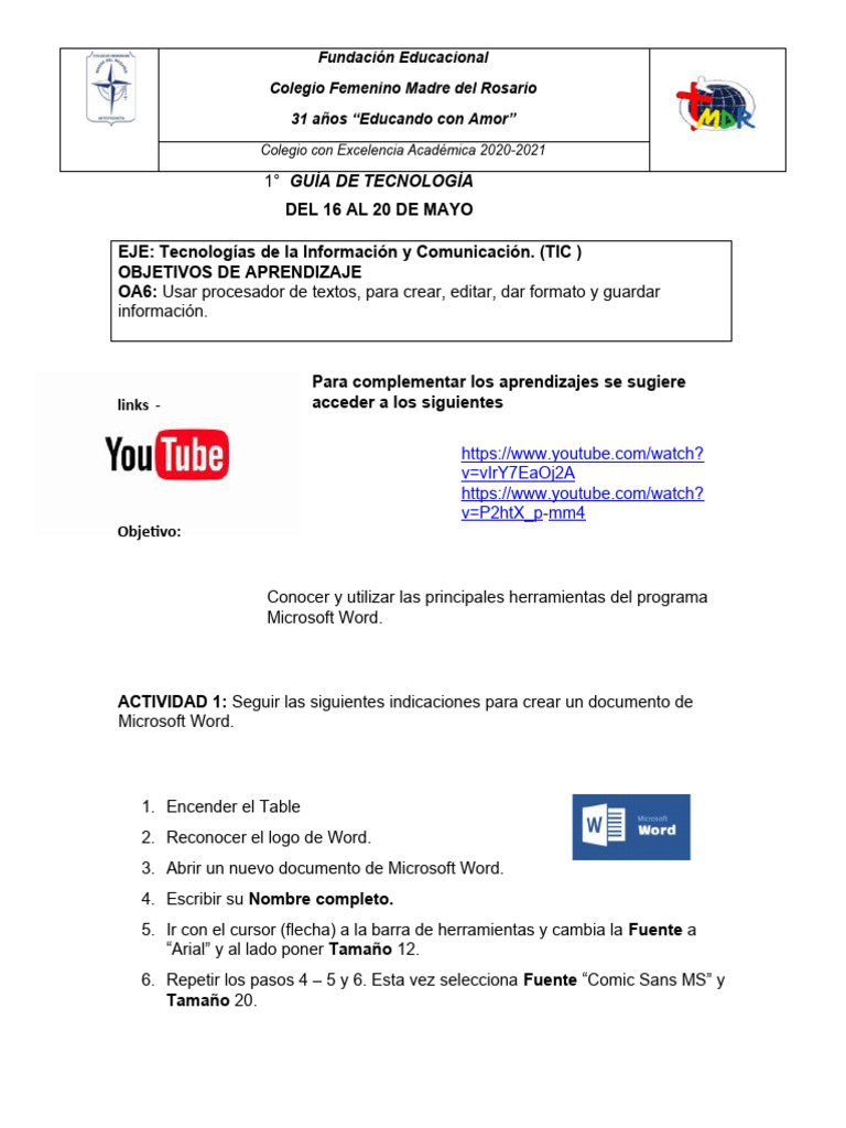 1 Guia de Tecnologia Profe Gaby | PDF | Microsoft Word | Software