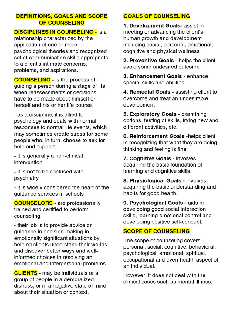 Counseling: Definitions, Goals, and Scope | PDF | Psychotherapy ...
