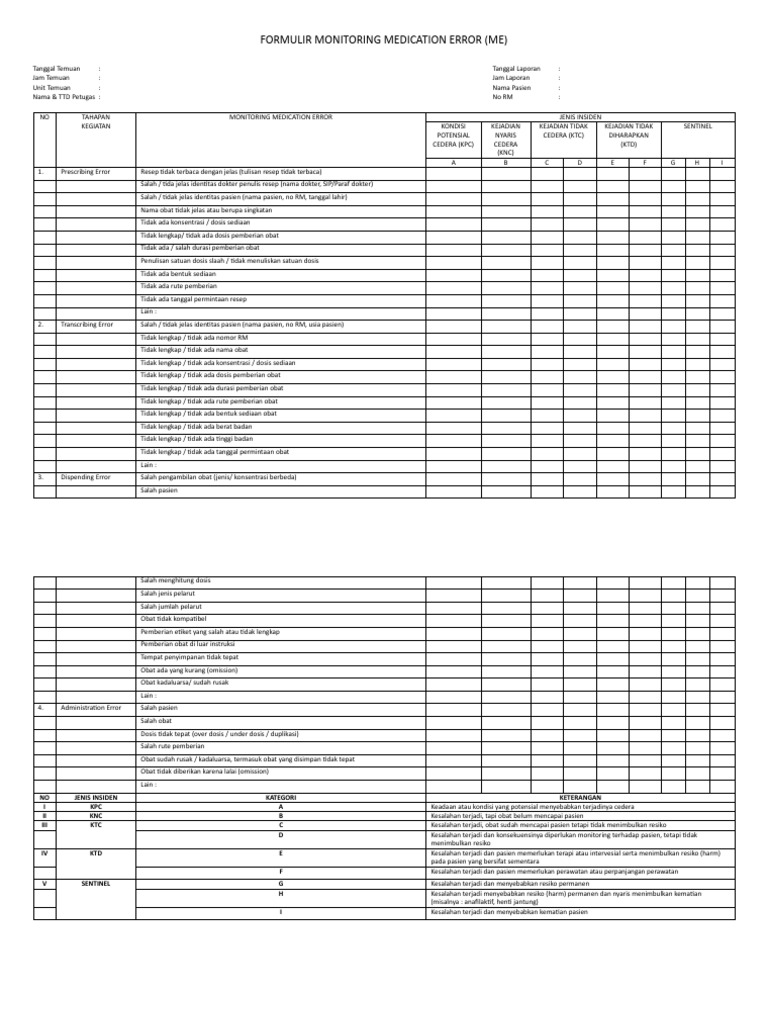 Formulir Monitoring Medication Error | PDF