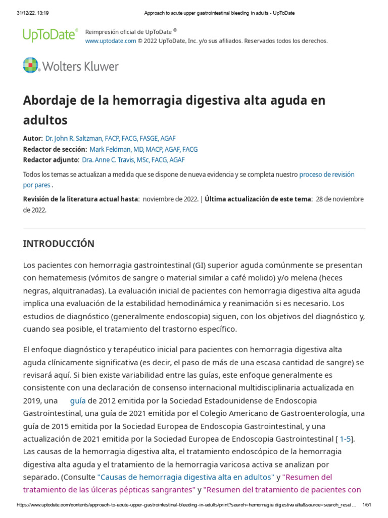 Approach To Acute Upper Gastrointestinal Bleeding in Adults - UpToDate ...