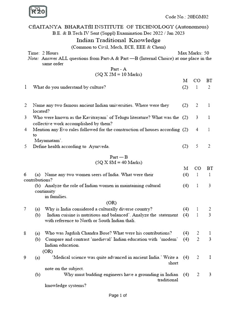 Answers To ITK Q Paper DT 21-01-2023 | PDF