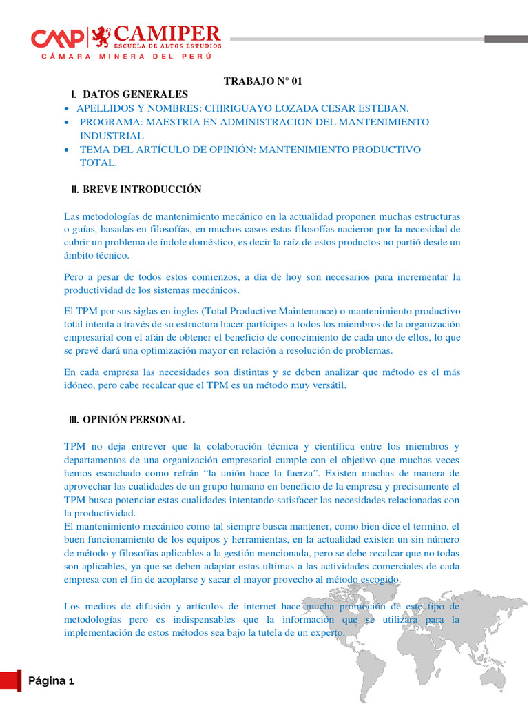 Articulo de Opinion Mantenimiento Productivo Total | Descargar gratis ... 