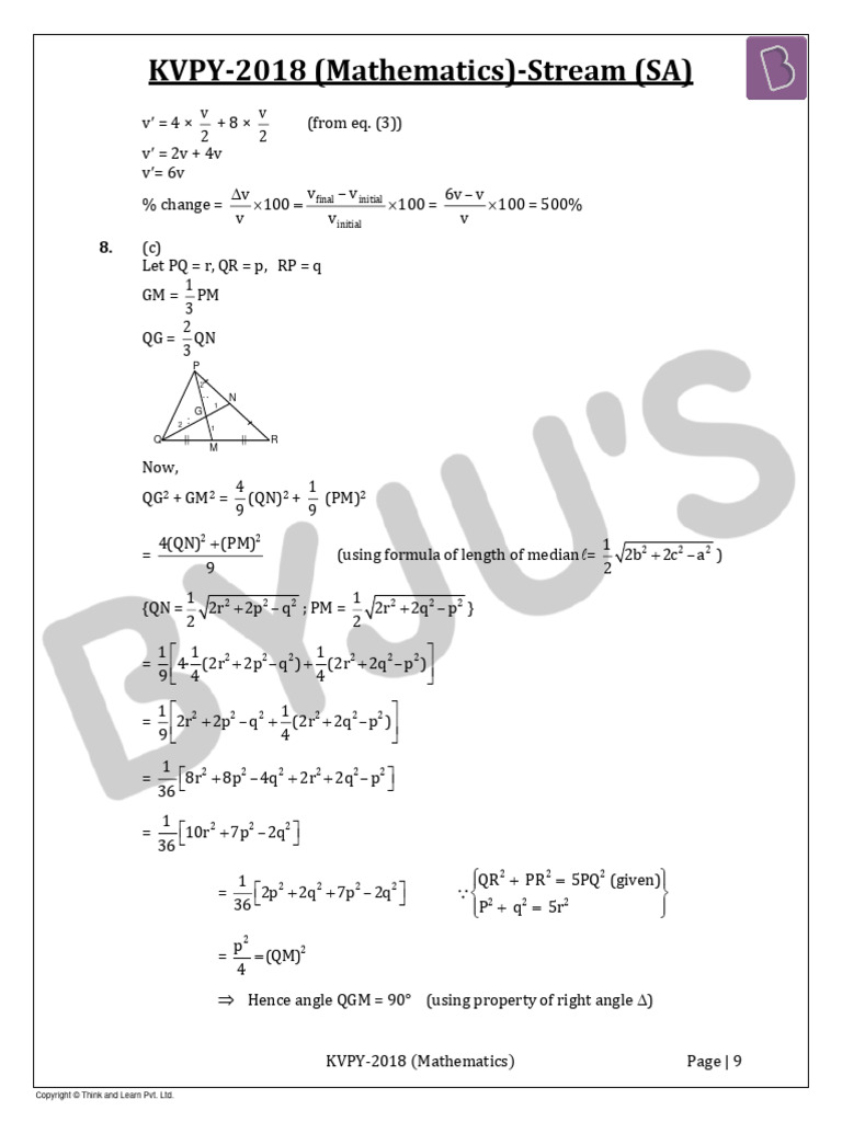 KVPY SA 2018 Maths Question Answerkey Solutions PDF Mathematics
