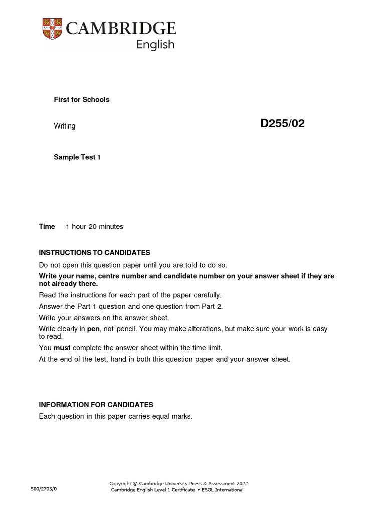 B2 First For Schools Sample Paper 1 Writing 2022 | PDF | Career ...