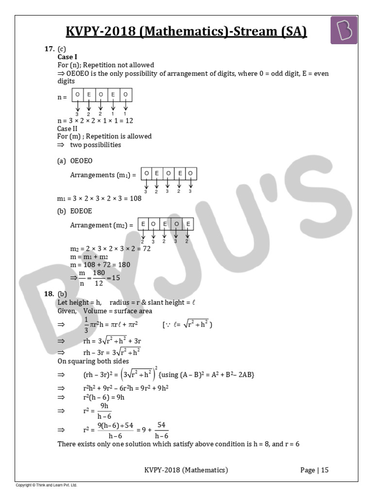 KVPY SA 2018 Maths Question Answerkey Solutions PDF Geometry