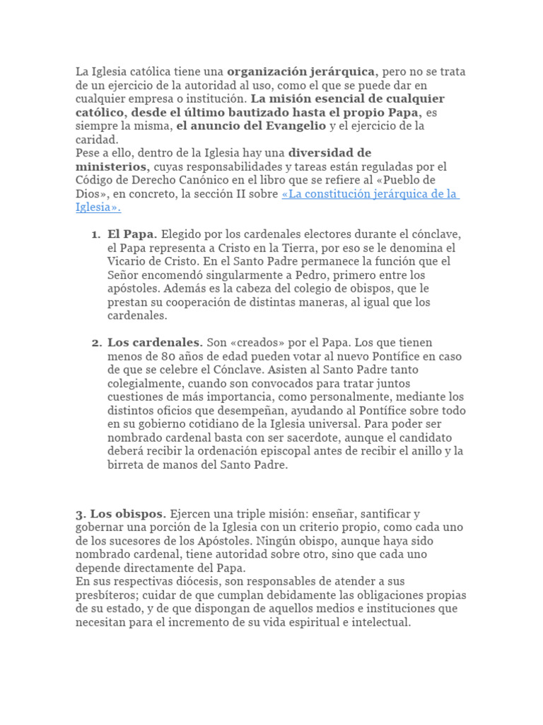 Estructura Jerárquica de la Iglesia Católica | PDF | Papa | Iglesia ...