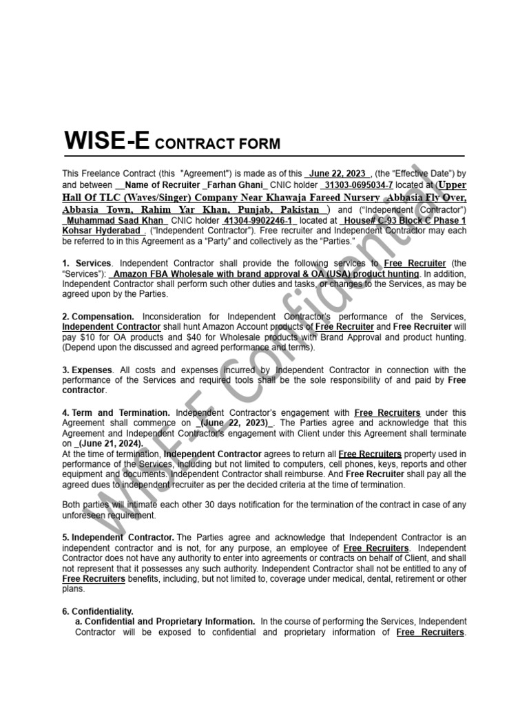 Saad Khan Freelance Contract Overview | PDF | Indemnity | Confidentiality