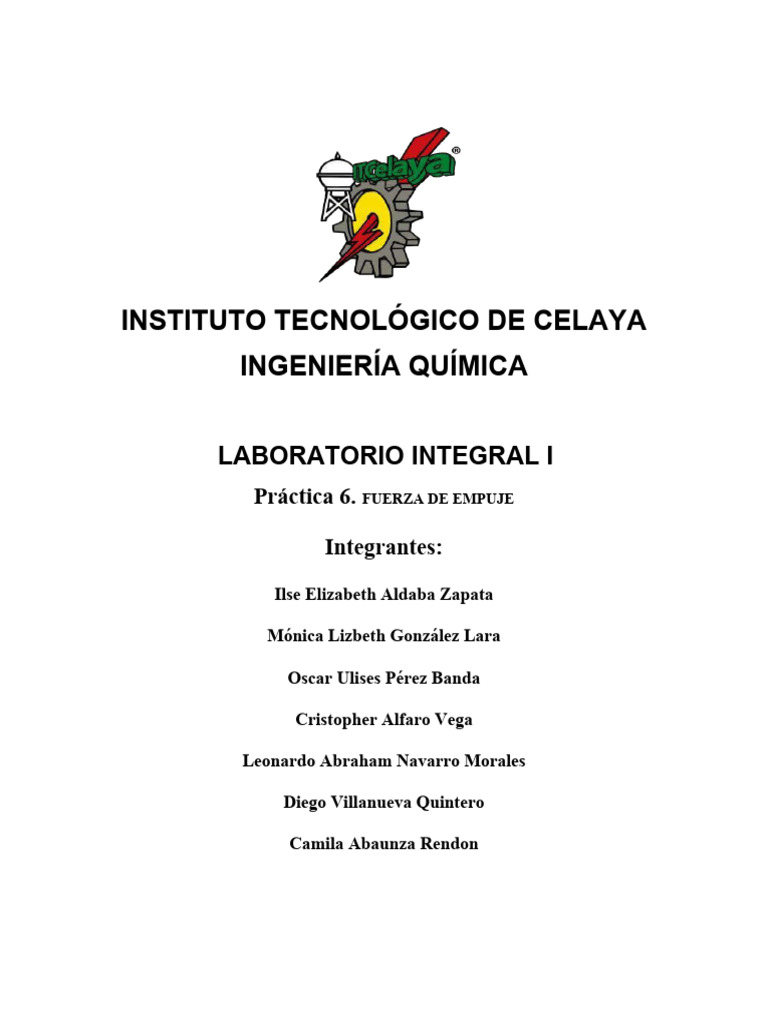 Práctica 6 Fuerza de Empuje PDF Flotabilidad Densidad