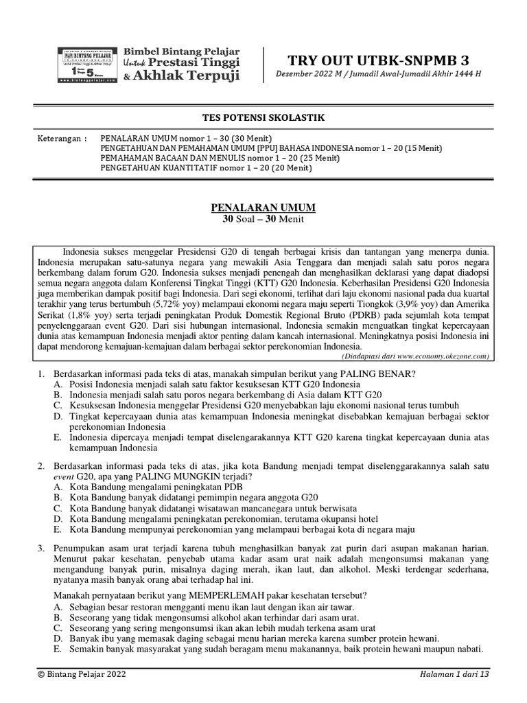 To utbk snpmb 3 skolastik layout kode ta 22 23 pdf