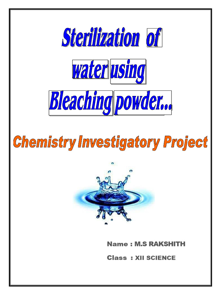 Sterilization of Water Using Bleaching Powder PDF Water
