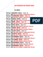 Prazo de Entrega Da Planilha de Ferias 2023