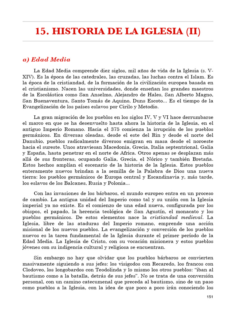 Historia de La Iglesia | PDF | Iglesia Católica | Edades medias