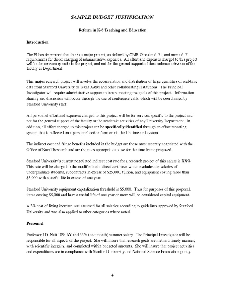 Nih Detailed Budget Justification Example