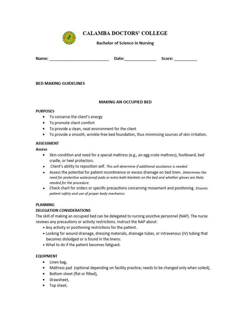 Making An Occupied Bed Revised PDF Bed Bedding