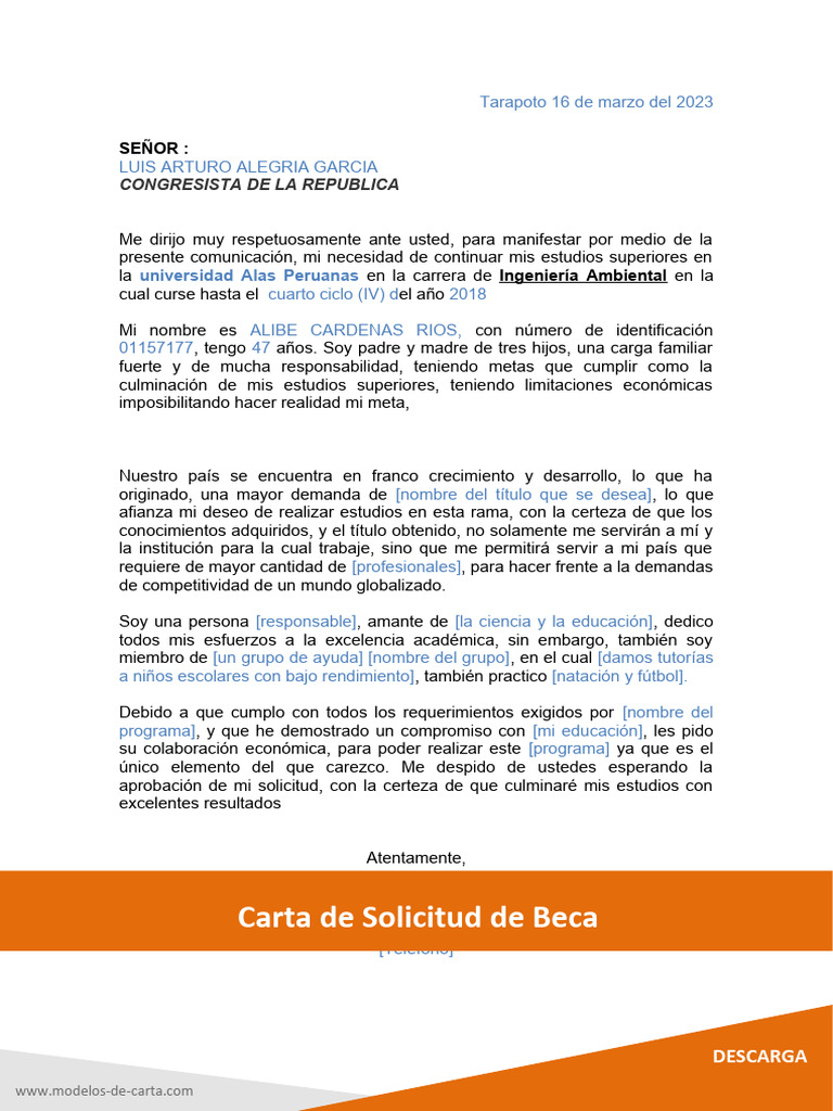 4 2 Modelo de Carta de Solicitud de Beca - 5 | PDF