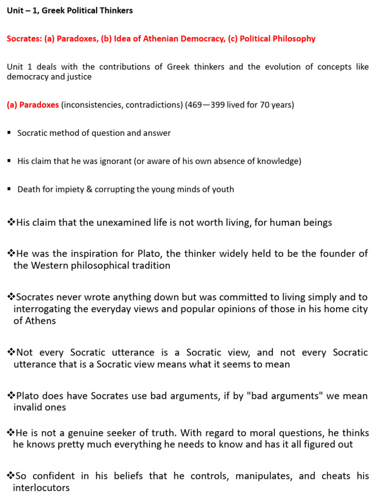 1 1 Ppt On Socrates Unit 1 Pdf Socrates Democracy