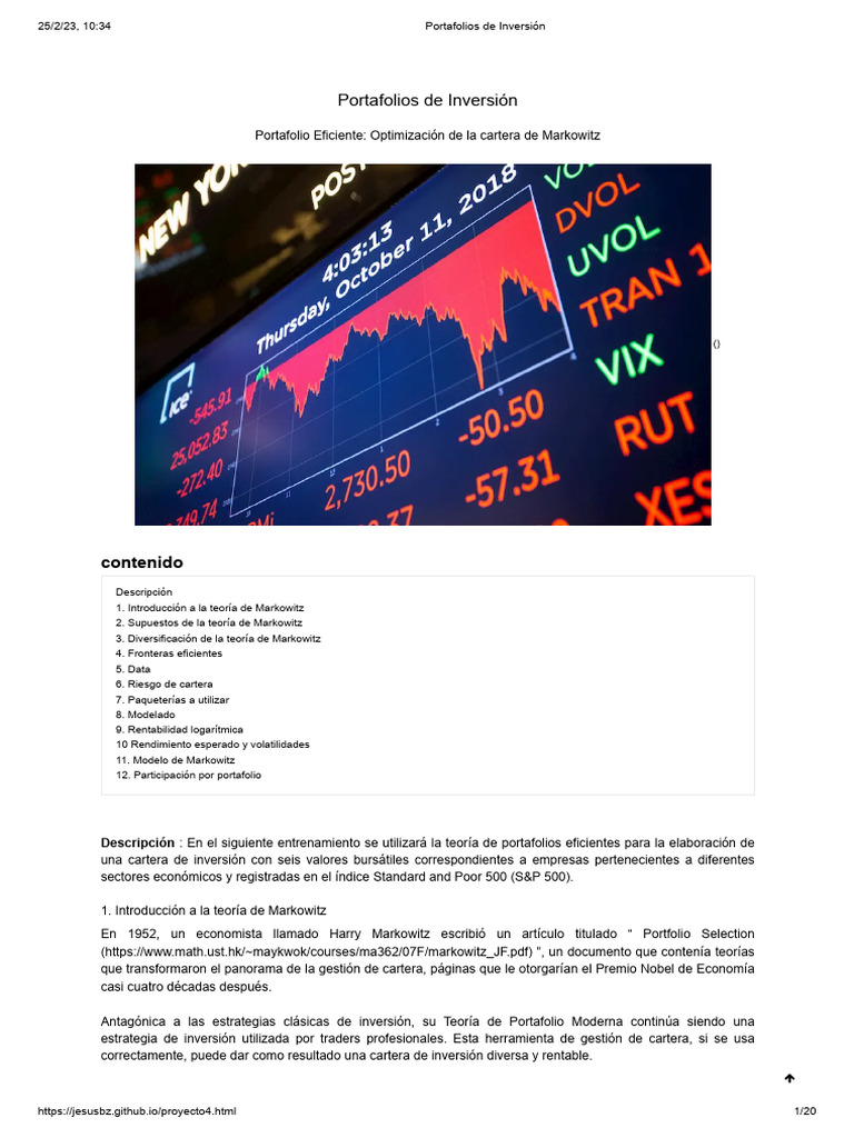 Portafolios de Inversión | PDF