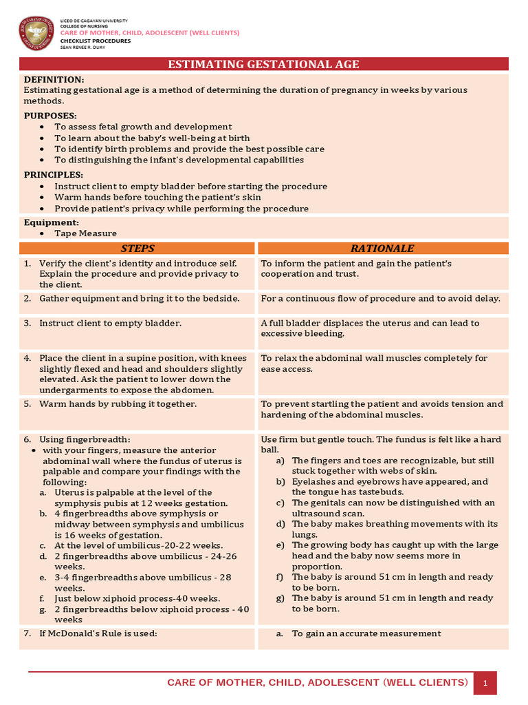 Estimating Gestational Age | PDF | Uterus | Pregnancy