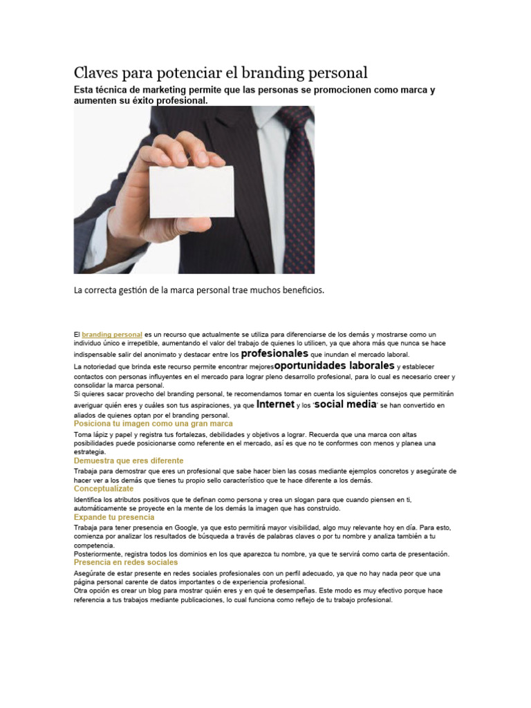 Claves para Potenciar El Branding Personal | PDF | Marca | Gestión de ...