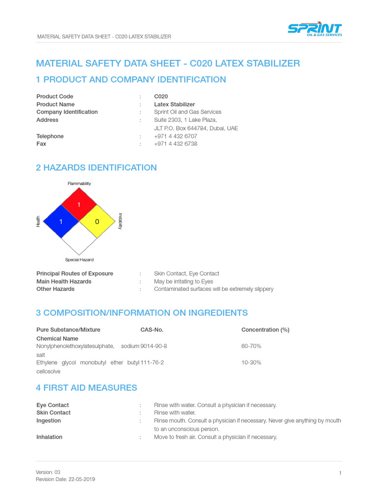 MSDS C020 Latex Stabilizer V 0.3 PDF