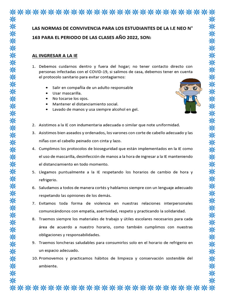 Normas de Convivencia Estudiantil 2022 | PDF | Salud y bienestar ...