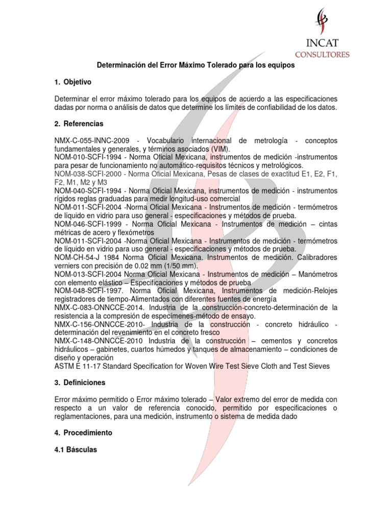 Determinaci n del error m ximo tolerado pdf medici n metrolog a