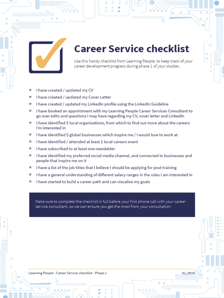 81 - 0919-Career Service Checklist-Phase-1 | PDF | Career & Growth ...