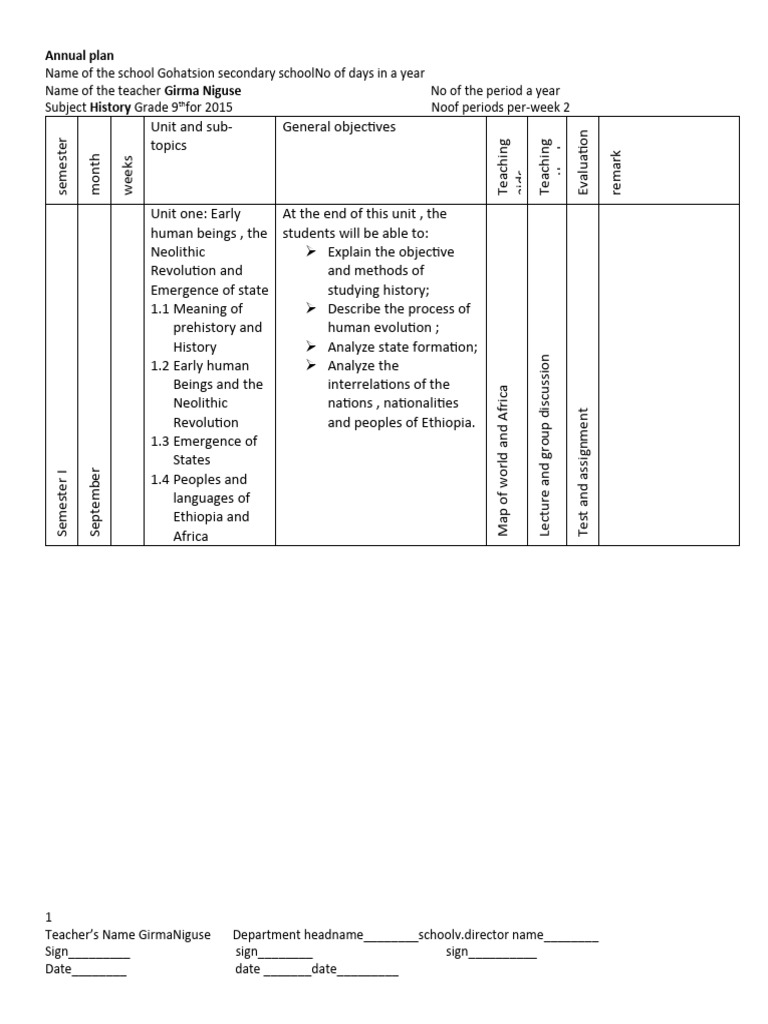 Grade 9 History Annual Lesson Plan | PDF | Ethiopia | Horn Of Africa
