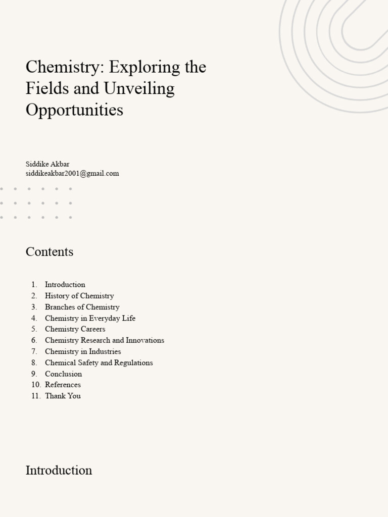 Chemistry Exploring The Fields and Unveiling Opportunities PDF