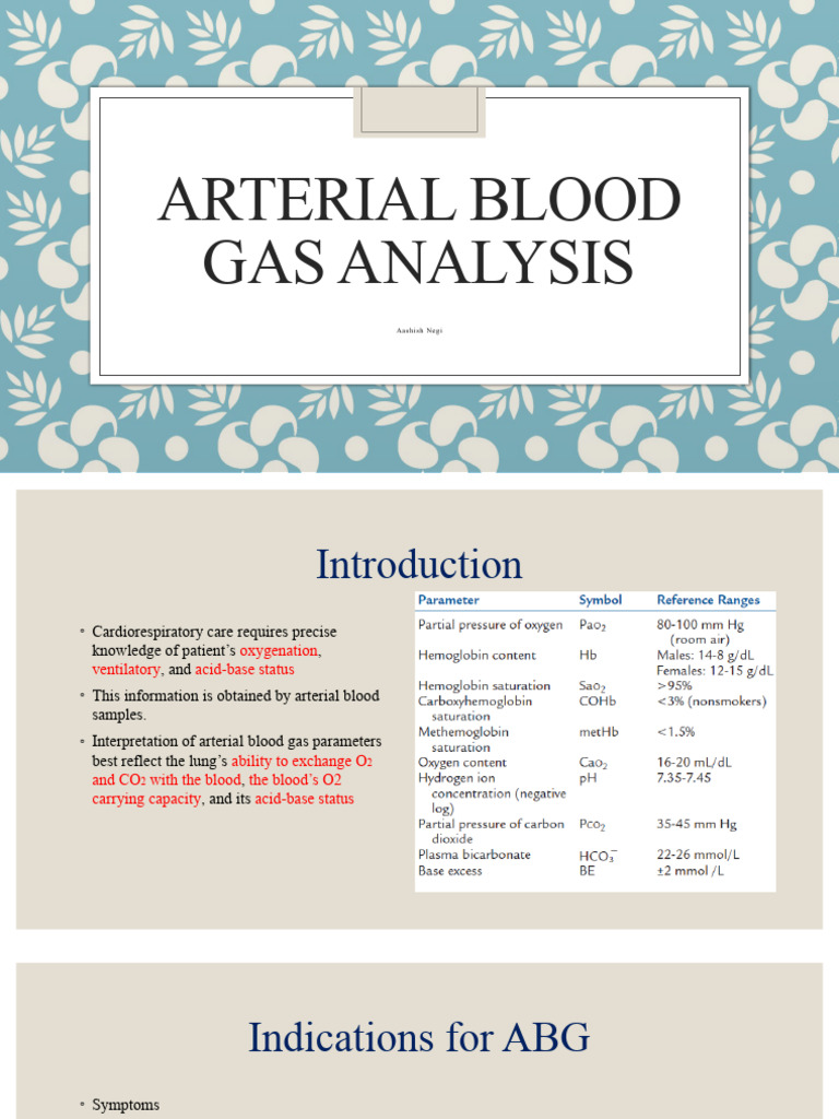 Arterial Blood Gas Analysis Guide | PDF | Respiratory System | Pulmonology