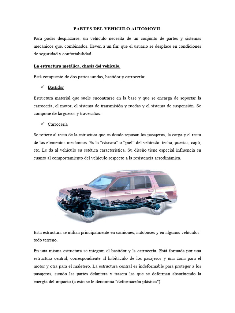 Partes Del Vehiculo y Su Funcionamiento | PDF | Motor de combustión ...
